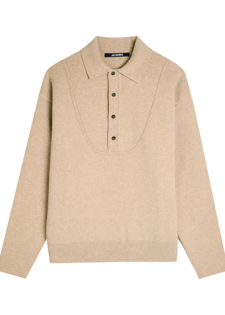 La Pallone melange wool and cashmere-blend polo jumper