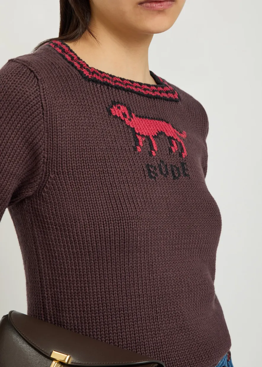 Lapdog intarsia cotton and wool-blend top
