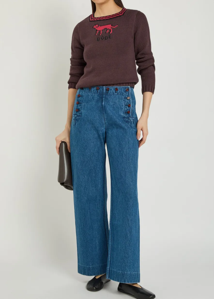 Lapdog intarsia cotton and wool-blend top
