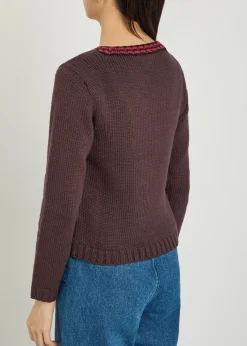 Lapdog intarsia cotton and wool-blend top