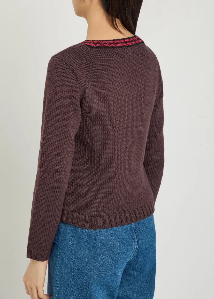 Lapdog intarsia cotton and wool-blend top