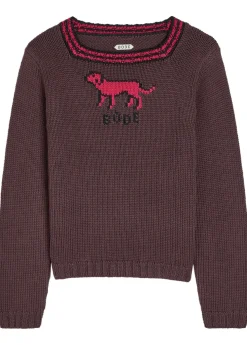 Lapdog intarsia cotton and wool-blend top