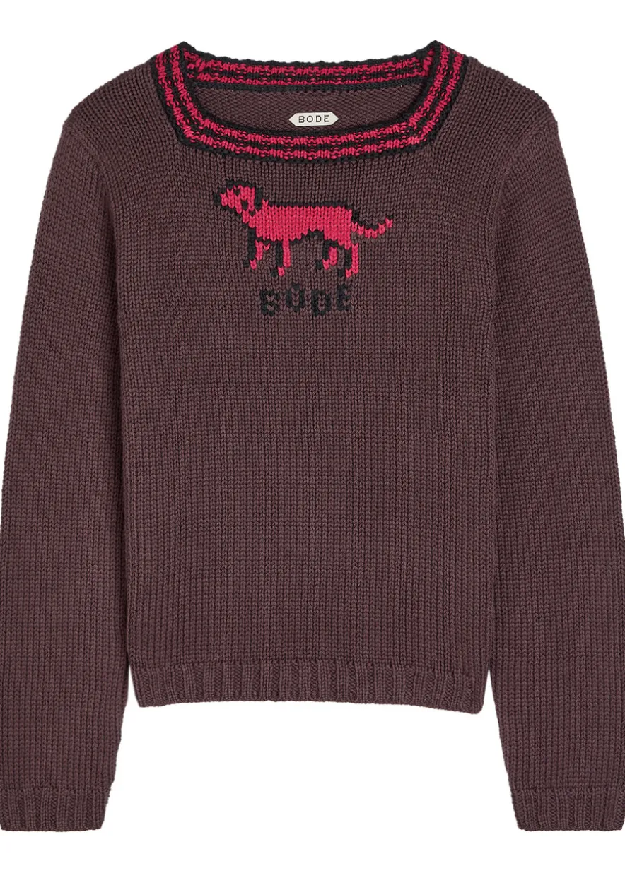 Lapdog intarsia cotton and wool-blend top