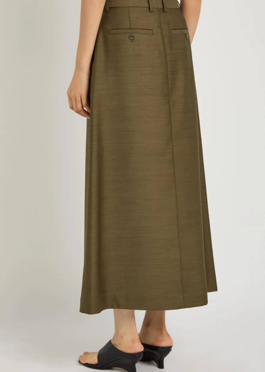 Lara wool and silk-blend midi skirt