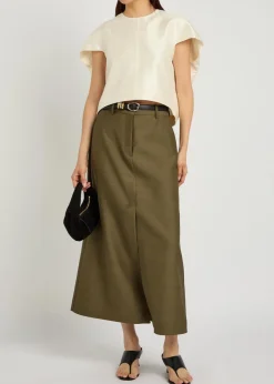 Lara wool and silk-blend midi skirt