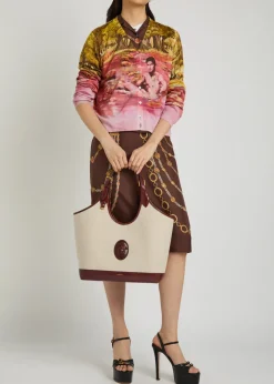Large leather and canvas tote bag