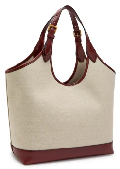 Large leather and canvas tote bag