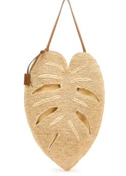 Large palm leather and raffia shoulder bag