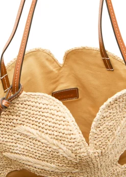 Large palm leather and raffia shoulder bag