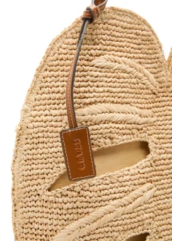 Large palm leather and raffia shoulder bag