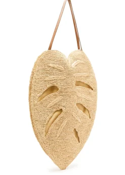 Large palm leather and raffia shoulder bag