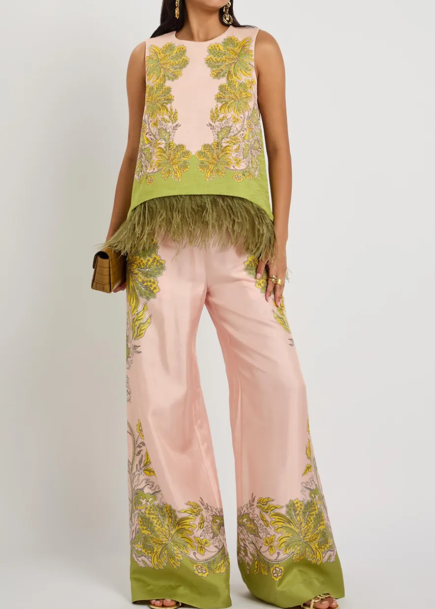La Scala feather-trim woven top