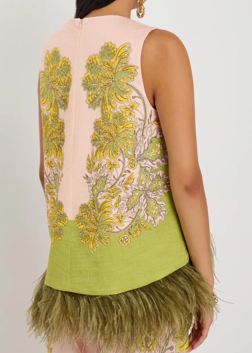 La Scala feather-trim woven top