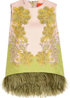 La Scala feather-trim woven top