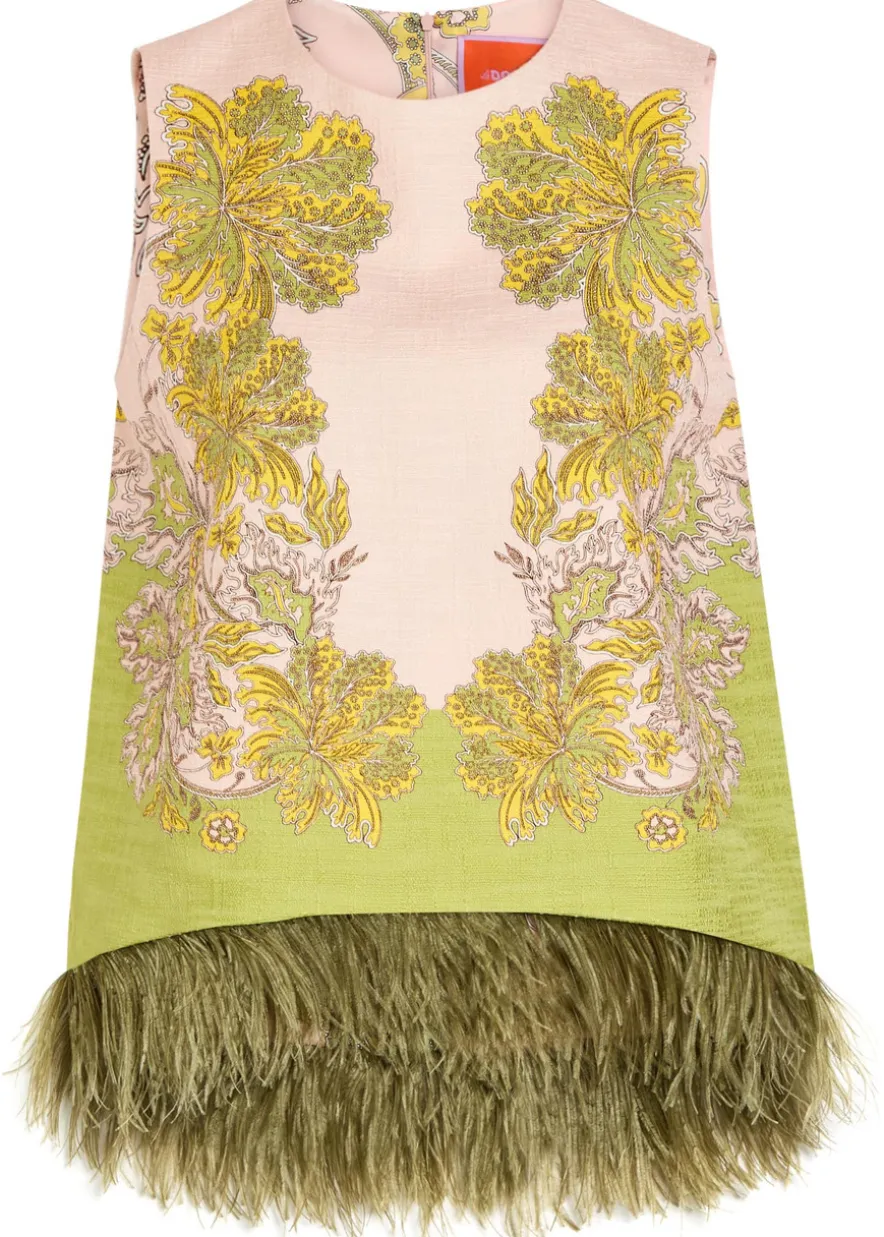 La Scala feather-trim woven top