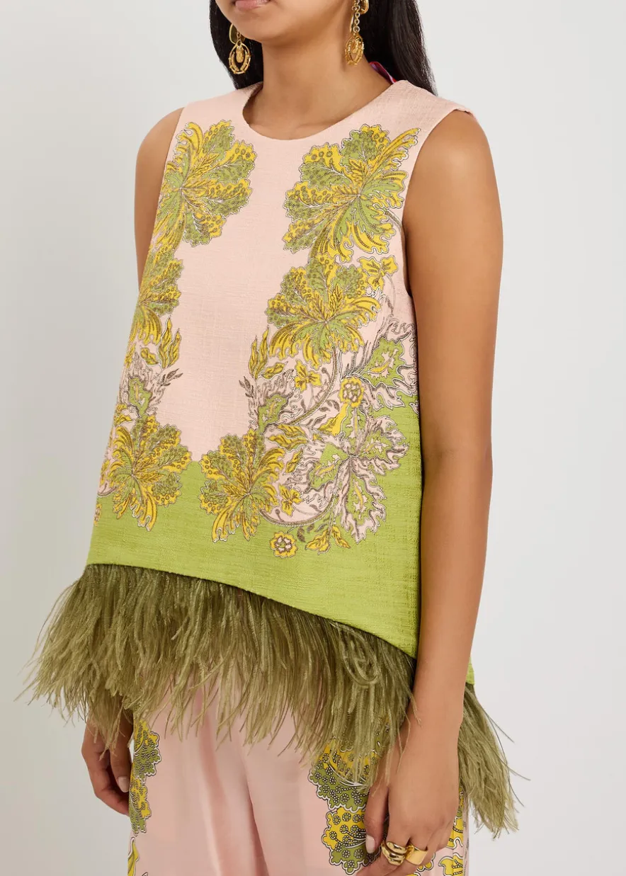 La Scala feather-trim woven top