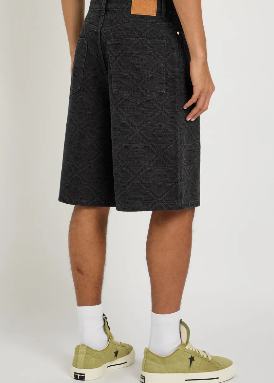 Laser monogram denim shorts