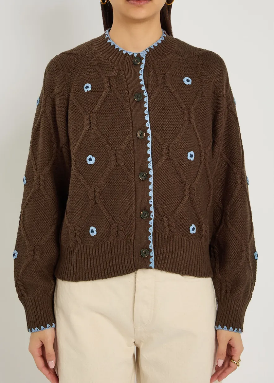 Laurie floral-appliquéd cotton-blend cardigan