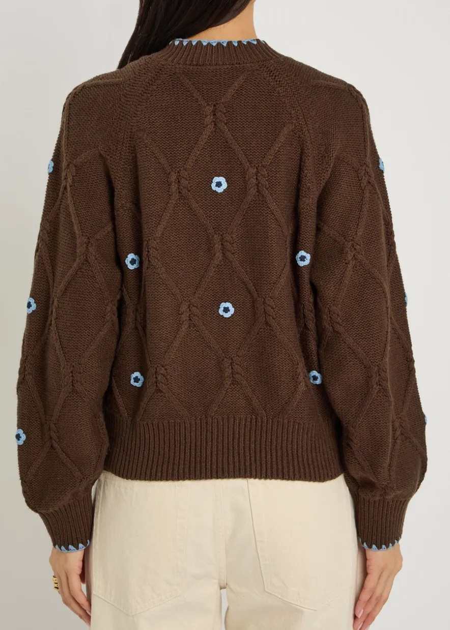 Laurie floral-appliquéd cotton-blend cardigan