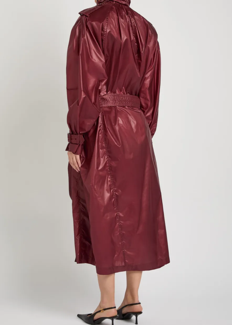 Lavallière double-breasted nylon trench coat