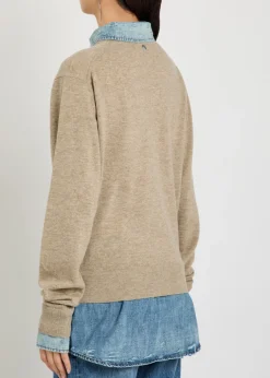 Layered denim shirt wool jumper