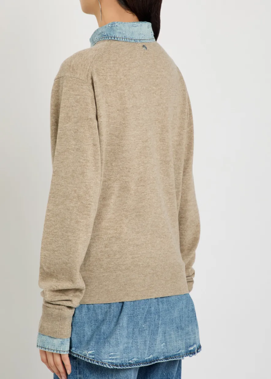 Layered denim shirt wool jumper