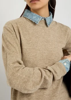Layered denim shirt wool jumper