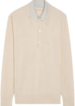 Layered-effect silk and wool-blend polo top