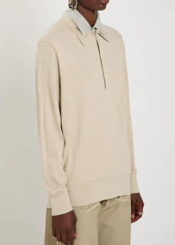Layered-effect silk and wool-blend polo top