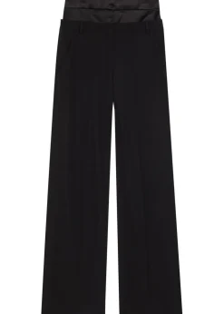 Layered-effect wide-leg wool trousers