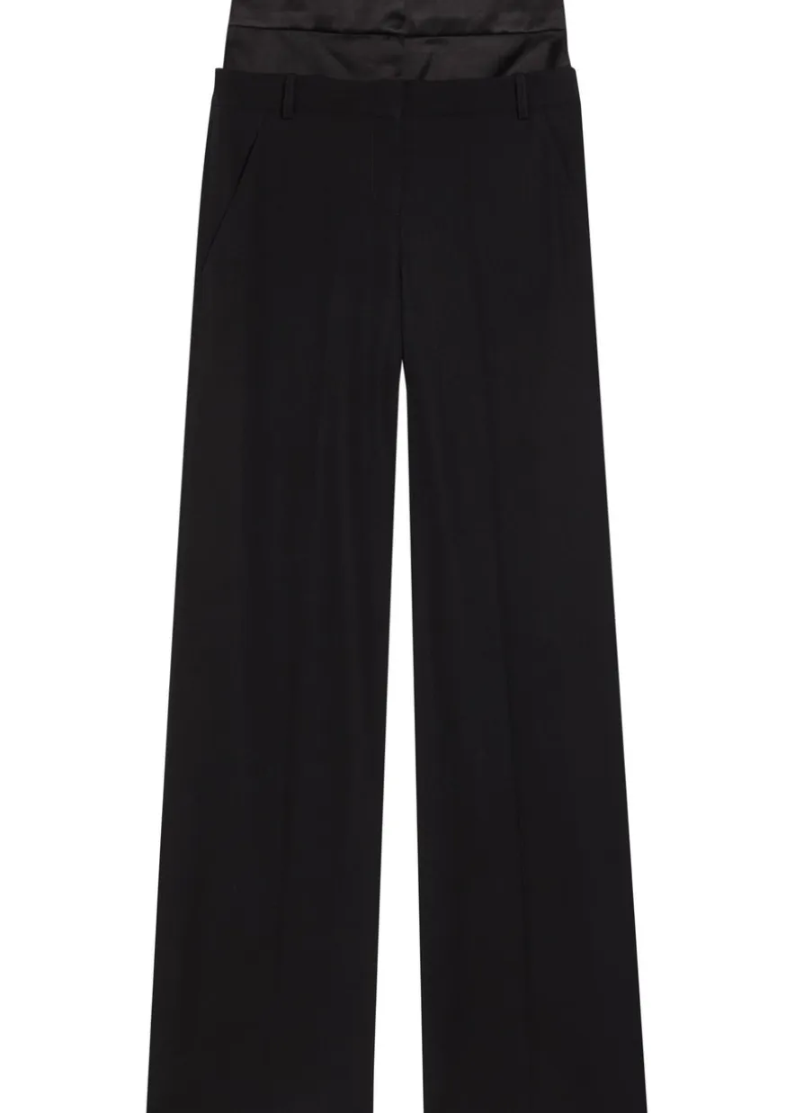 Layered-effect wide-leg wool trousers