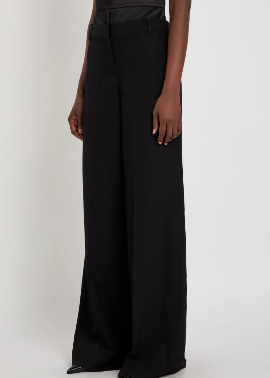 Layered-effect wide-leg wool trousers