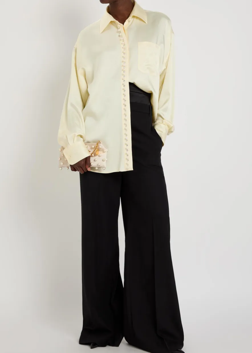Layered-effect wide-leg wool trousers