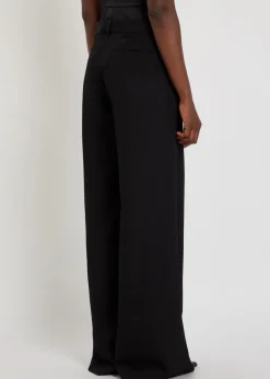 Layered-effect wide-leg wool trousers