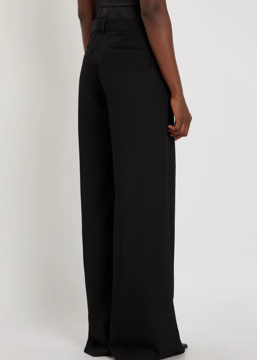 Layered-effect wide-leg wool trousers