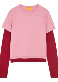 Layered long-sleeve cotton-blend T-shirt