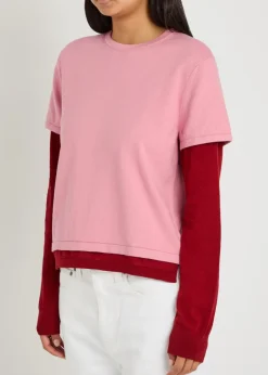 Layered long-sleeve cotton-blend T-shirt