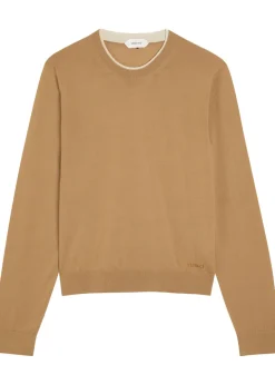 Layered-neck wool-blend jumper