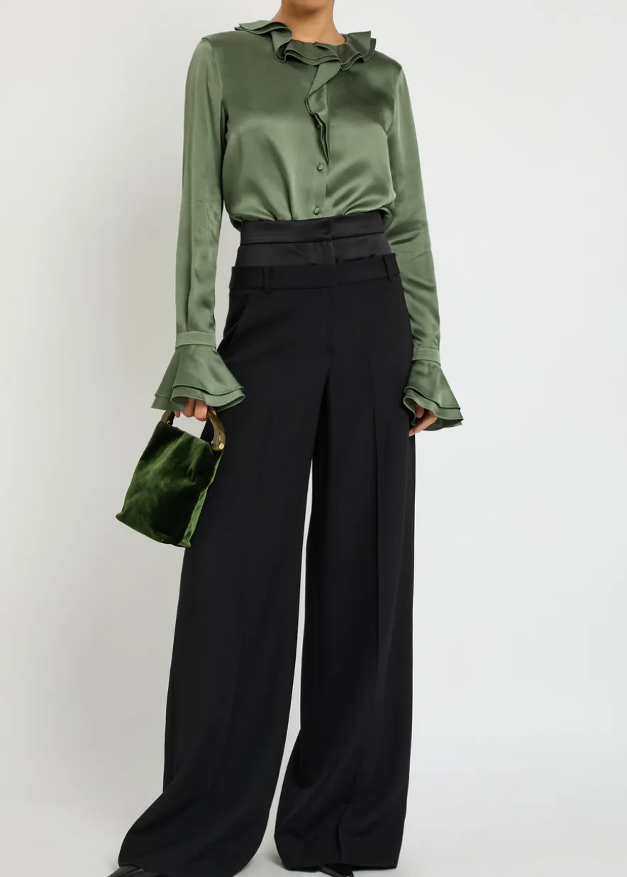 Layered wide-leg silk-blend and wool trousers