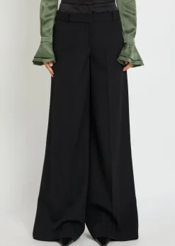 Layered wide-leg silk-blend and wool trousers