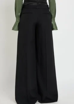 Layered wide-leg silk-blend and wool trousers