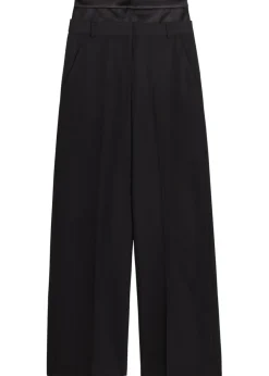 Layered wide-leg silk-blend and wool trousers