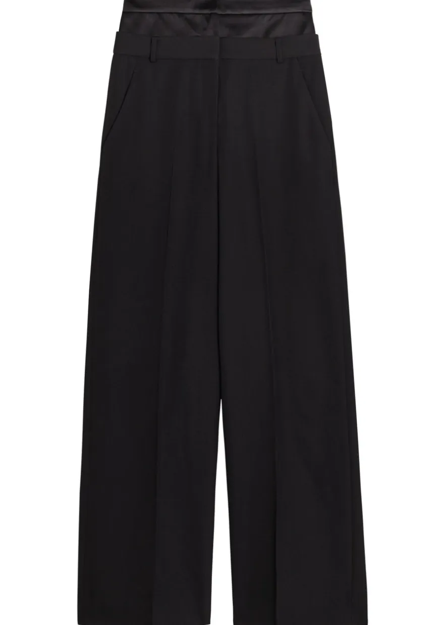 Layered wide-leg silk-blend and wool trousers