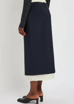 Layered wool midi skirt