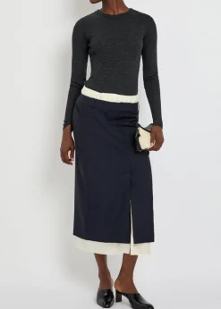 Layered wool midi skirt