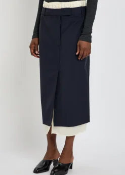 Layered wool midi skirt
