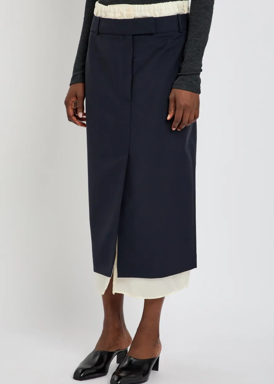 Layered wool midi skirt