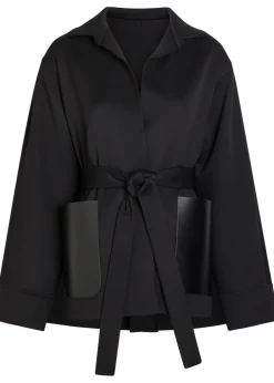 Leather and wool wrap jacket