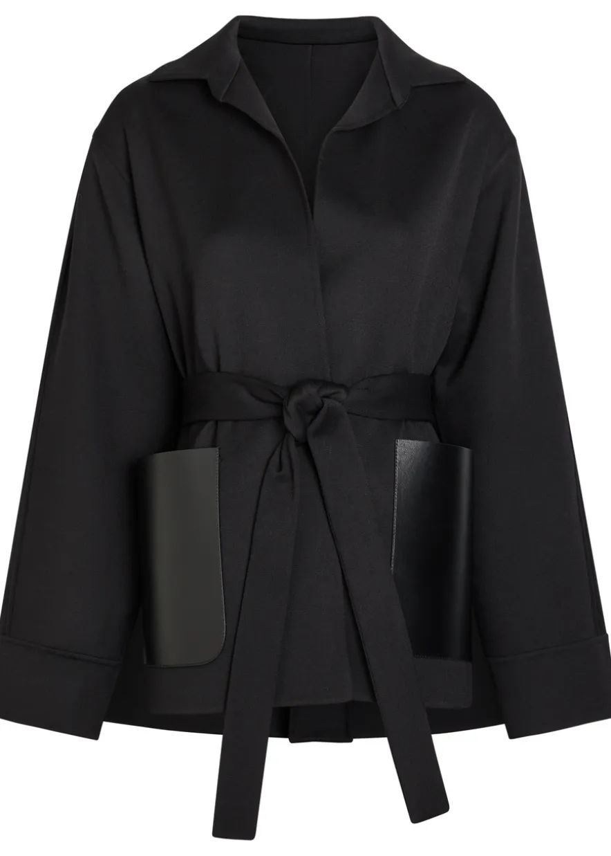 Leather and wool wrap jacket