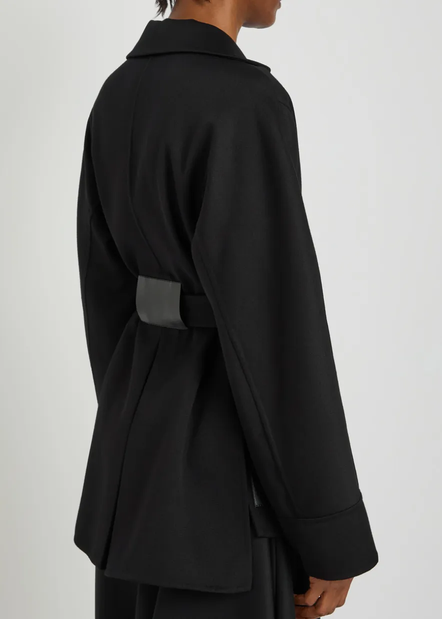 Leather and wool wrap jacket